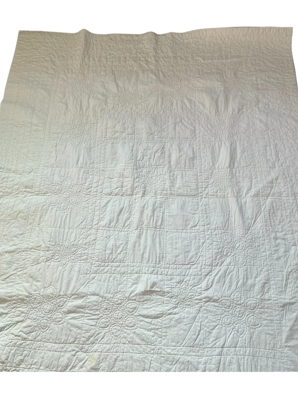 Quilted floral appliqué reversible with blue border bedspread 64 x 80